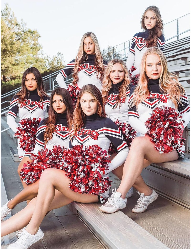 Zankubom 4 Pcs Metallic Cheerleading Pom Poms, 12Inch Cheerleader Pompoms with Baton Handle for School Team Sports Games Dance Cheer - Image 5